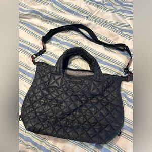 MZ Wallace Black Small Sutton Quilted Shoulder Bag with crossbody strap.